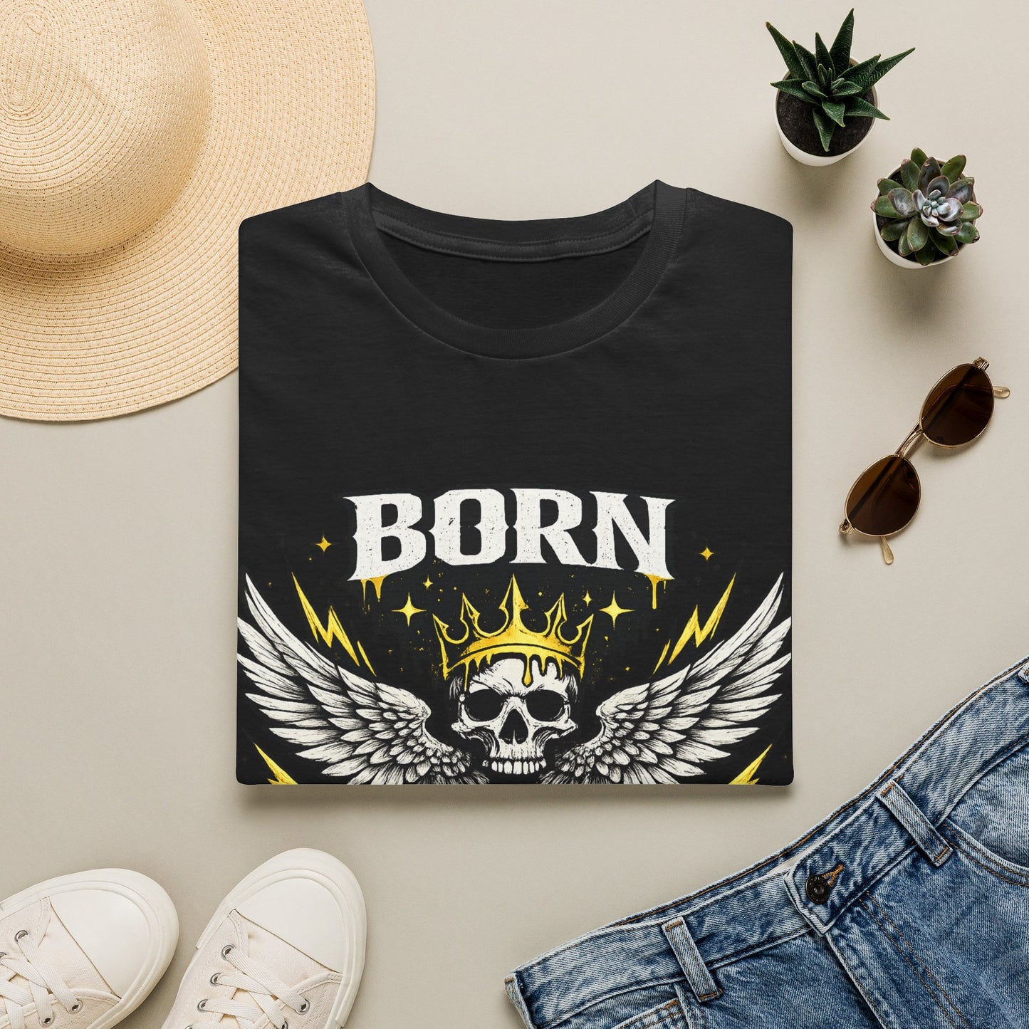 Born Legendary Skull Wings Graphic Tee | Dark Streetwear T-Shirt | Oversized Urban Tee