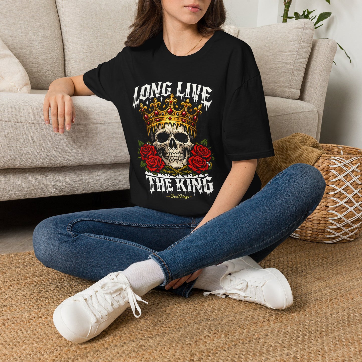 Long Live The King Skull Crown Graphic Tee | Dark Streetwear T-Shirt | Oversized Urban Tee