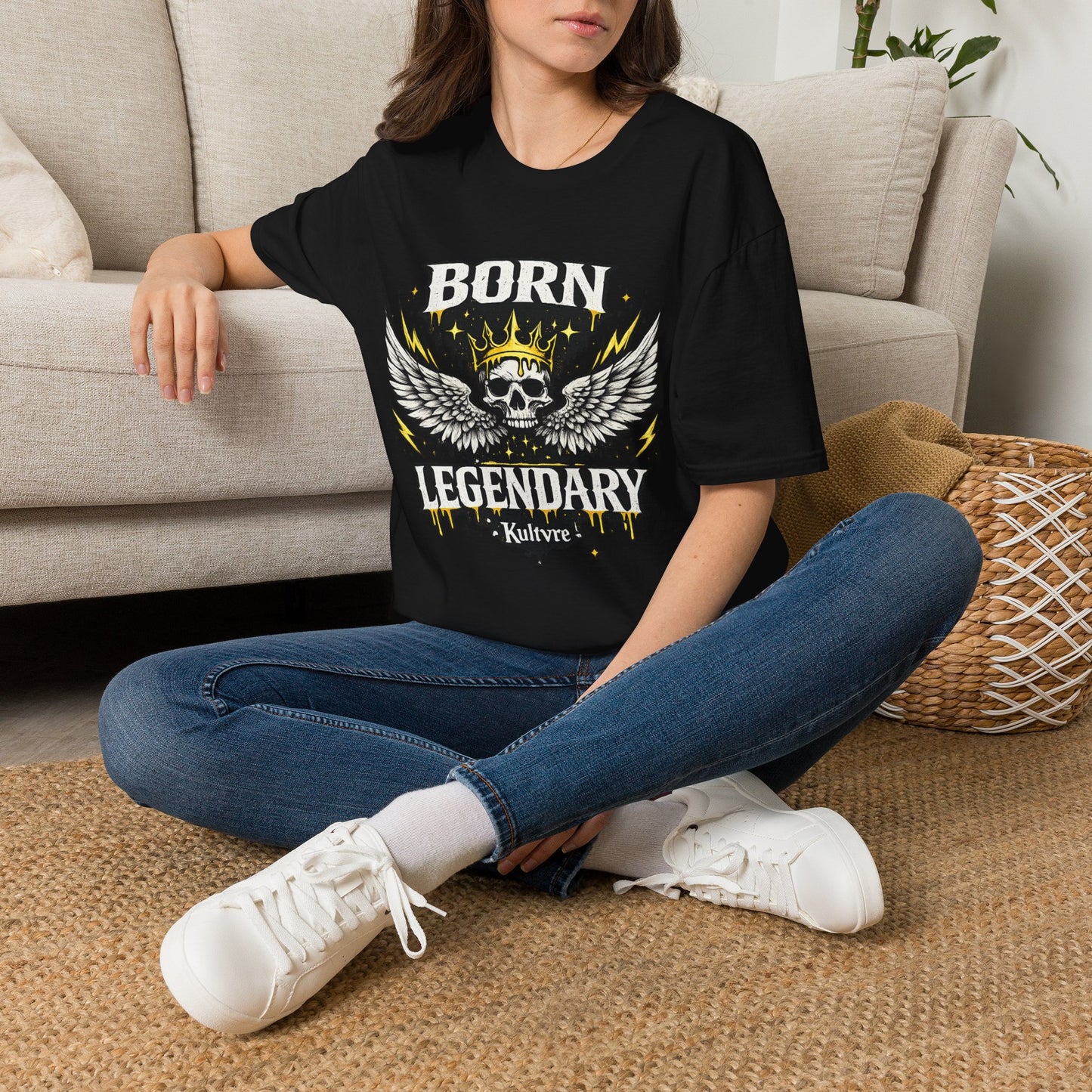 Born Legendary Skull Wings Graphic Tee | Dark Streetwear T-Shirt | Oversized Urban Tee