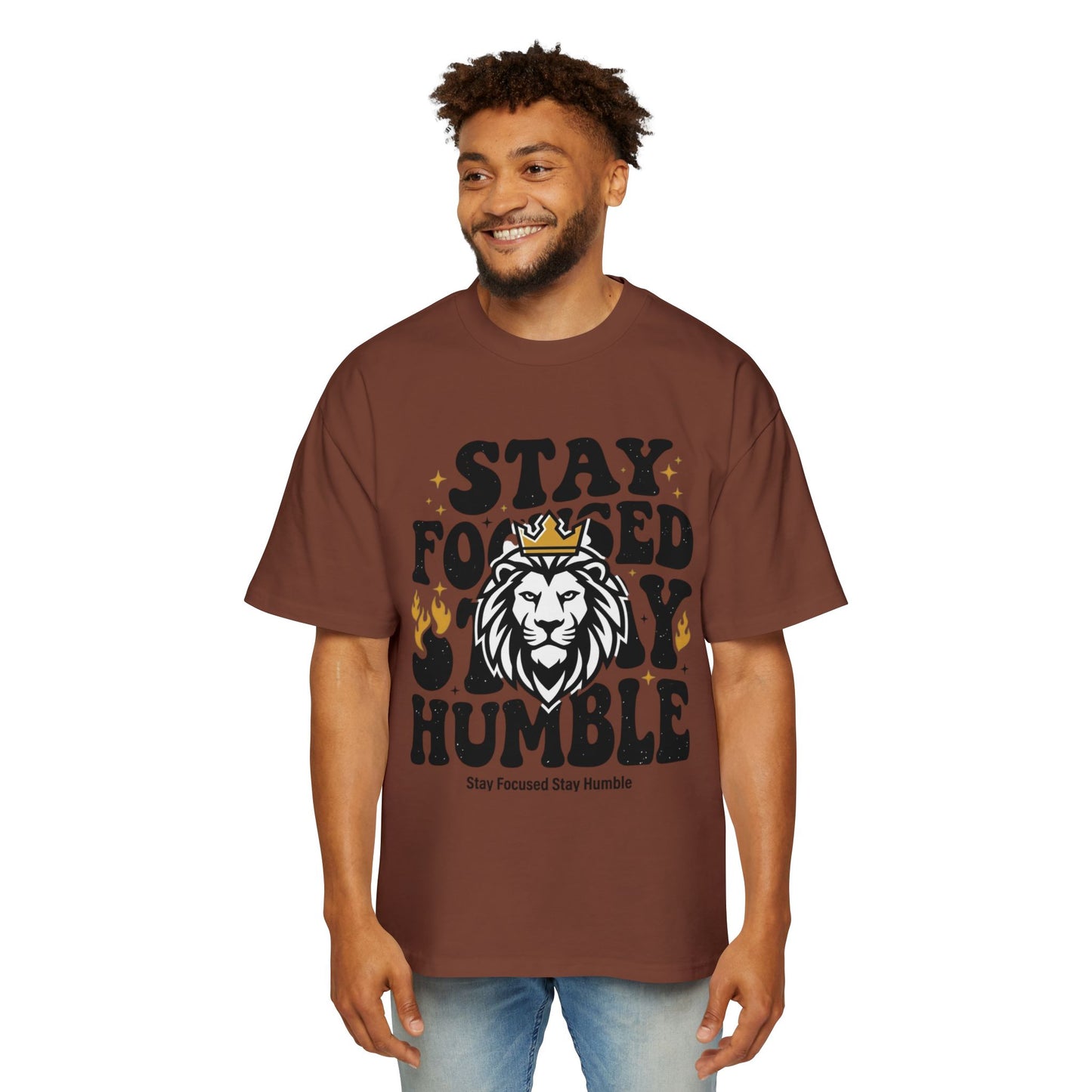 Stay Focused Stay Humble Lion Crown Graphic Tee | Streetwear T-Shirt | Motivational Oversized Tee