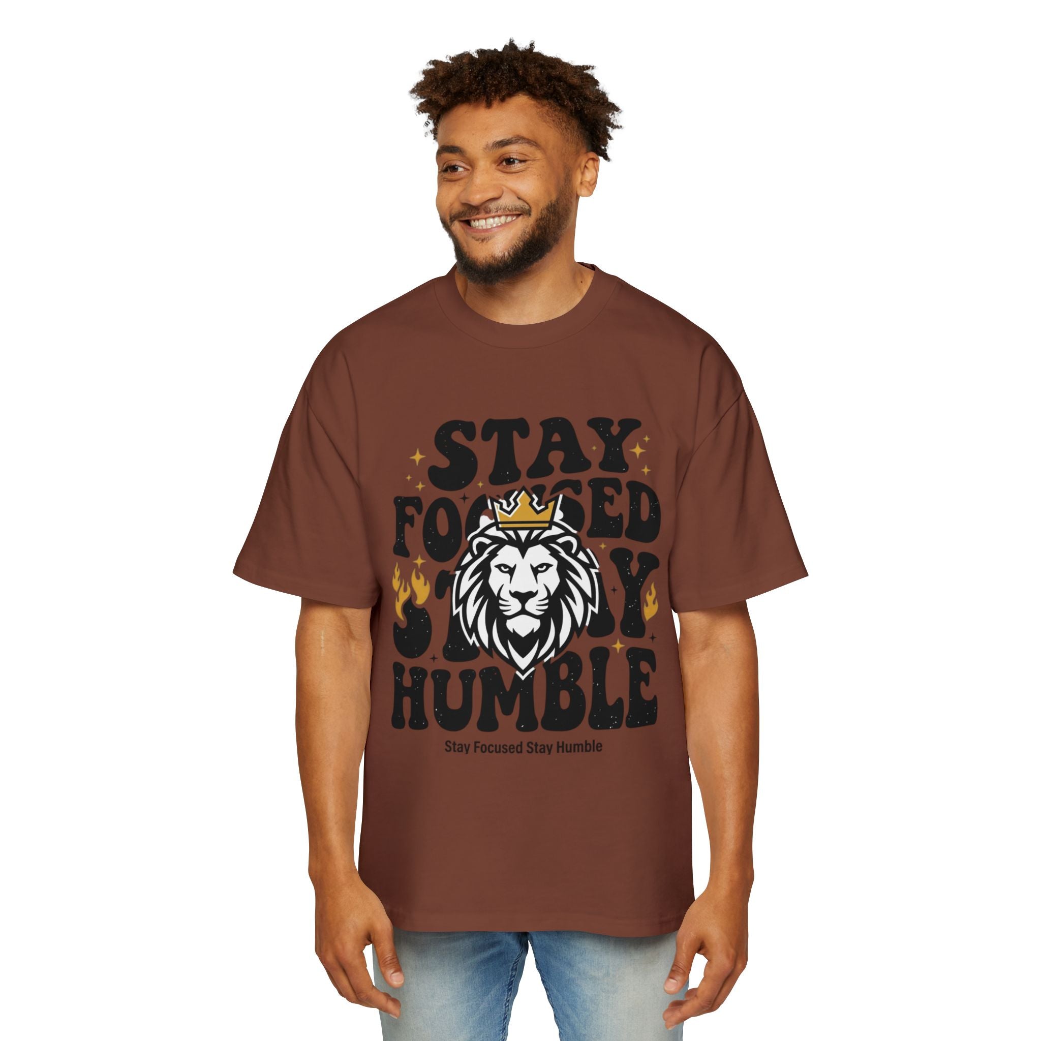 Stay Focused Stay Humble Lion Crown Graphic Tee | Streetwear T-Shirt | Motivational Oversized Tee