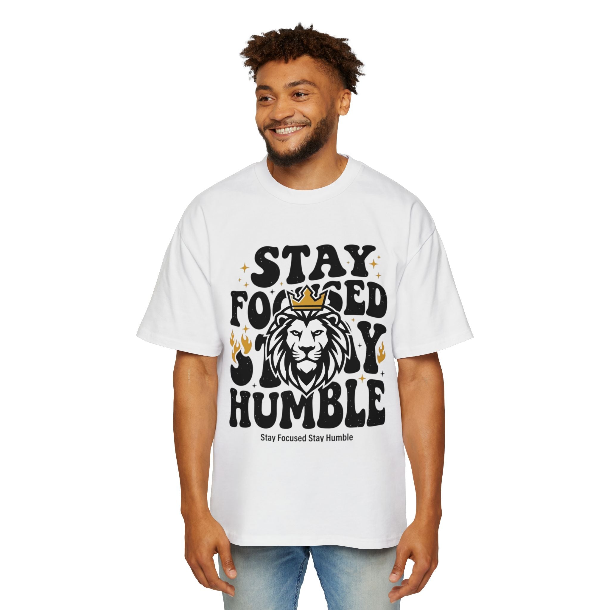 Stay Focused Stay Humble Lion Crown Graphic Tee | Streetwear T-Shirt | Motivational Oversized Tee