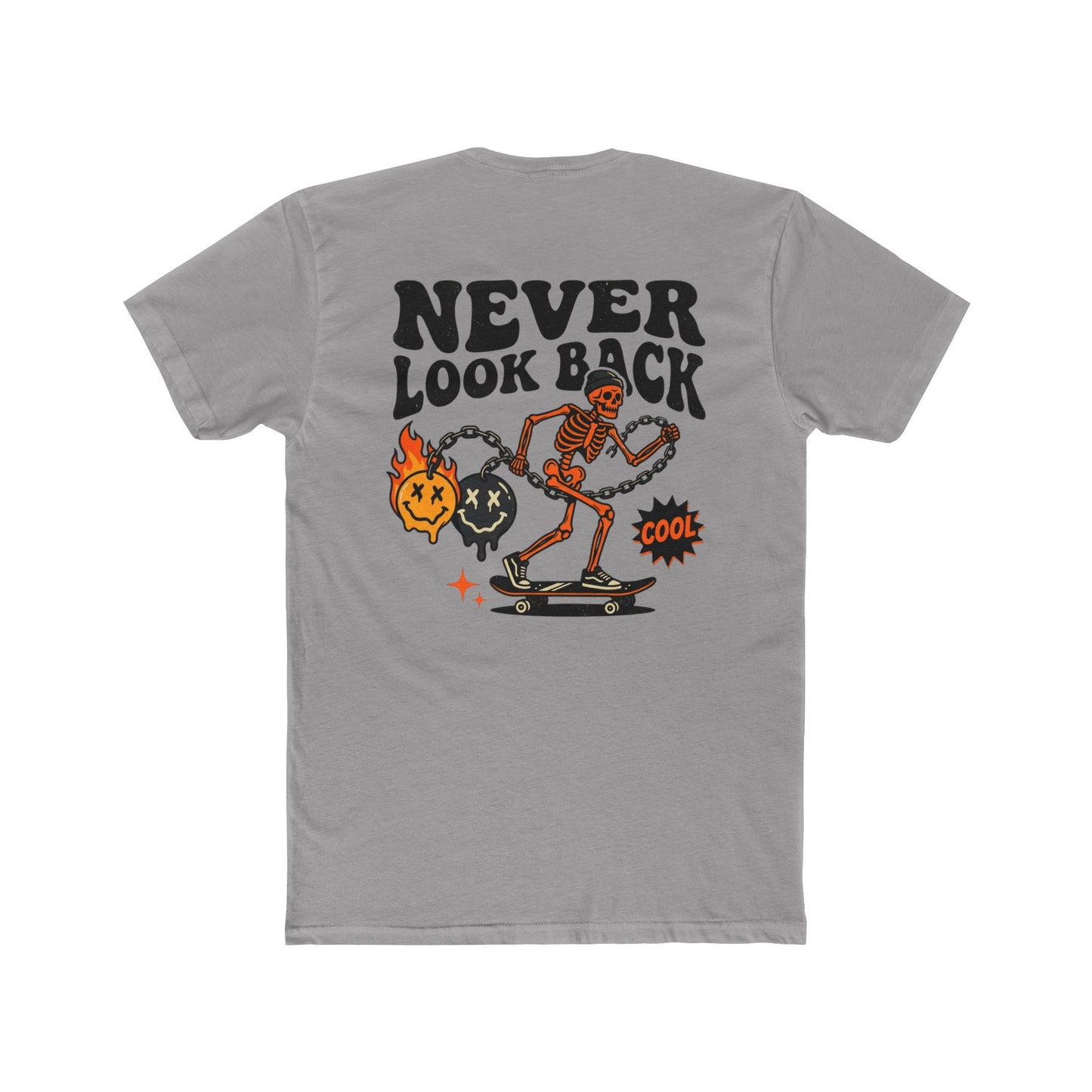 Never Look Back Skeleton Skater Graphic Tee | Streetwear T-Shirt | Oversized Urban Tee