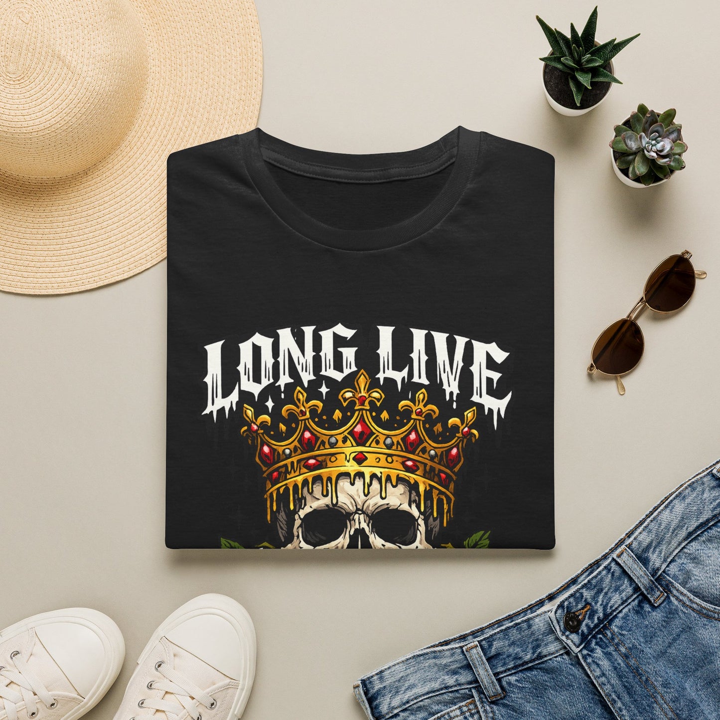 Long Live The King Skull Crown Graphic Tee | Dark Streetwear T-Shirt | Oversized Urban Tee
